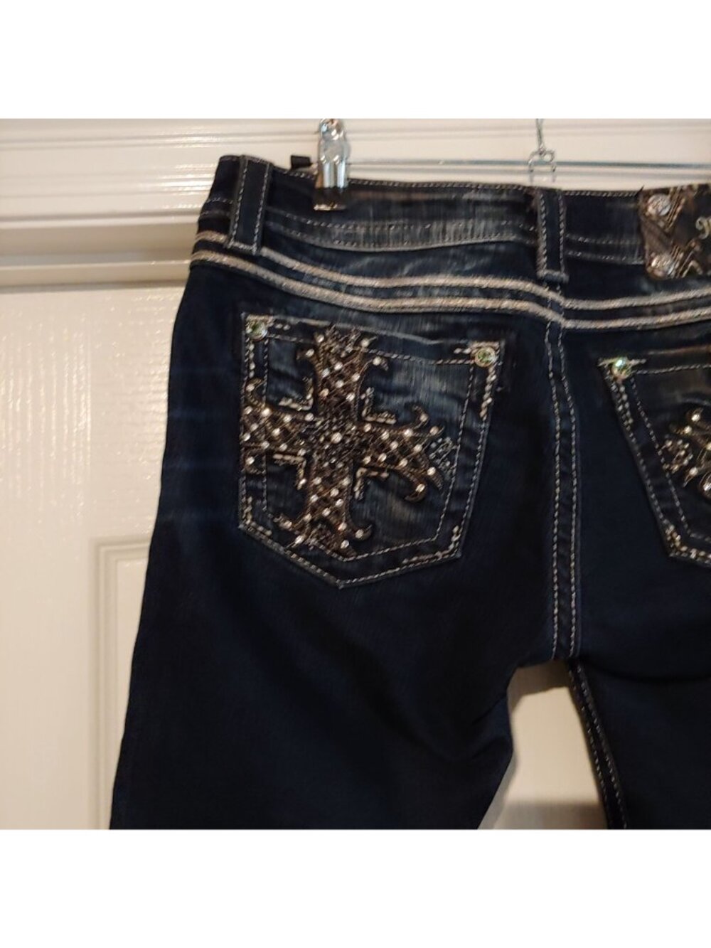 Miss Me Dark Blue Denim Shorts with Embellished Cross Detail - Picture 8 of 13